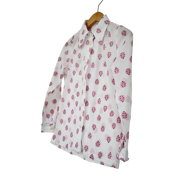 画像4: 昭和レトロ 70’s  てんとう虫 ピンク 柄シャツ ブラウス  薄手の長袖 (4)
