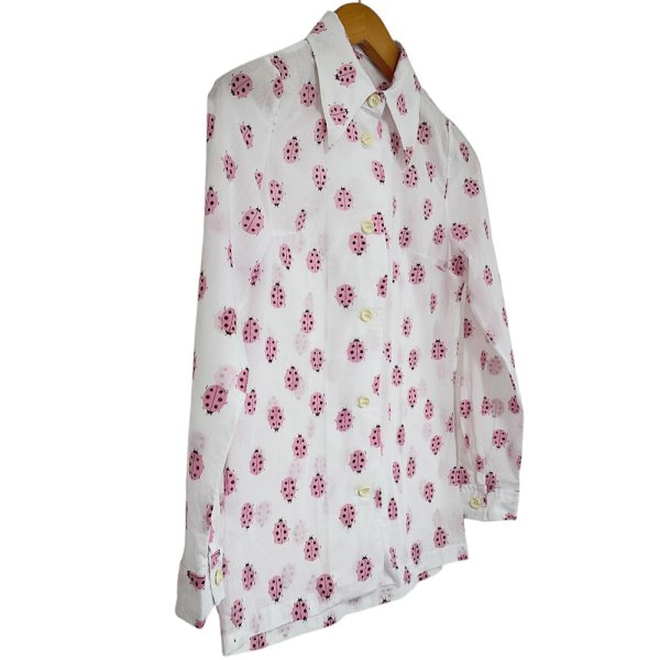 画像5: 昭和レトロ 70’s  てんとう虫 ピンク 柄シャツ ブラウス  薄手の長袖 (5)