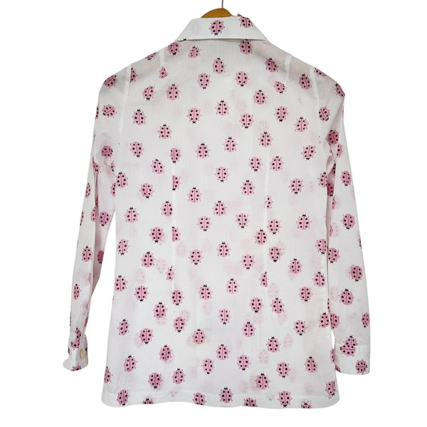 画像6: 昭和レトロ 70’s  てんとう虫 ピンク 柄シャツ ブラウス  薄手の長袖 (6)
