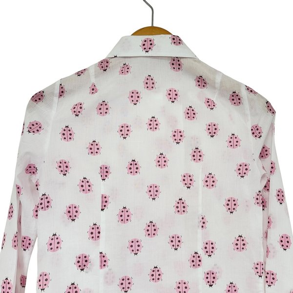 画像7: 昭和レトロ 70’s  てんとう虫 ピンク 柄シャツ ブラウス  薄手の長袖 (7)