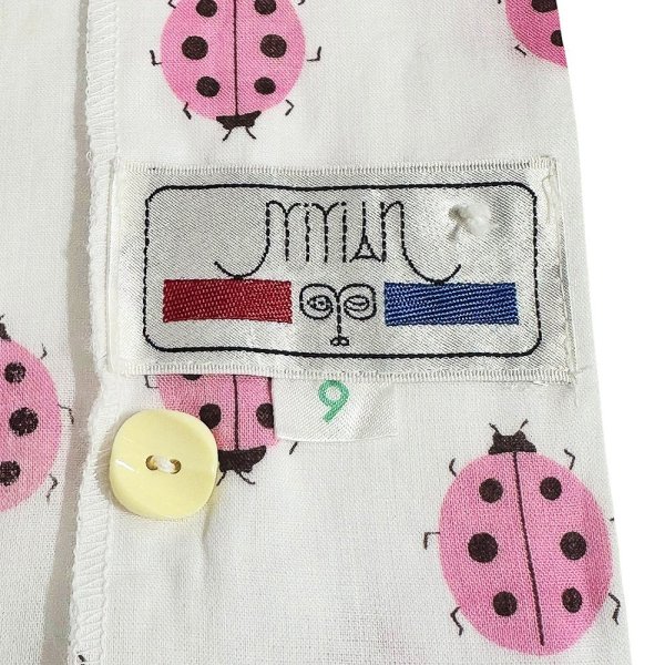 画像10: 昭和レトロ 70’s  てんとう虫 ピンク 柄シャツ ブラウス  薄手の長袖 (10)