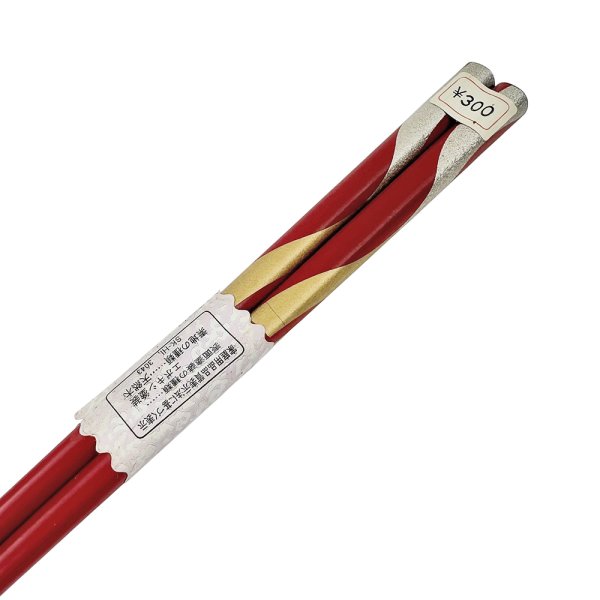 画像5: 未使用品 昭和レトロ お箸 雅 天然木 赤と金とシルバーのツイストデザイン (5)