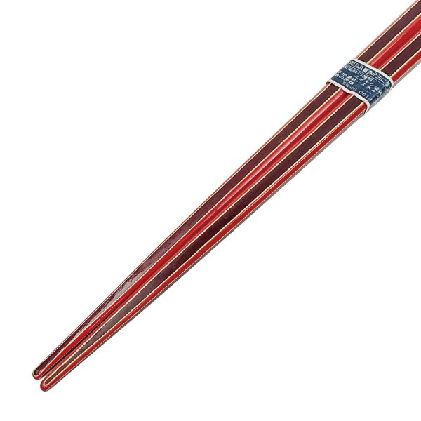 画像4: 未使用品 昭和レトロ お箸 手づくり 赤と茶色のストライプ 天然木 (4)