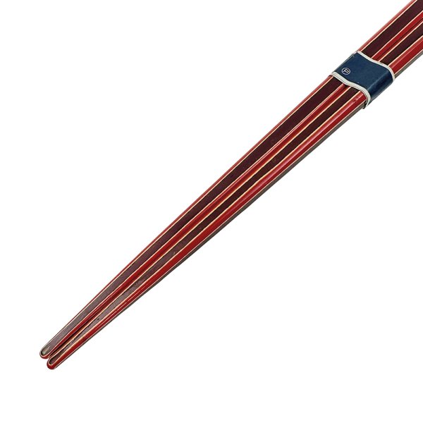 画像6: 未使用品 昭和レトロ お箸 手づくり 赤と茶色のストライプ 天然木 (6)