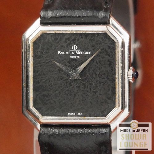 ボーム&メルシェ 18KWG 金無垢 1970年代頃の手巻き時計 黒文字盤 2針