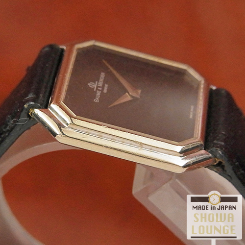 ボーム&メルシェ 18KWG 金無垢 1970年代頃の手巻き時計 黒文字盤 2針